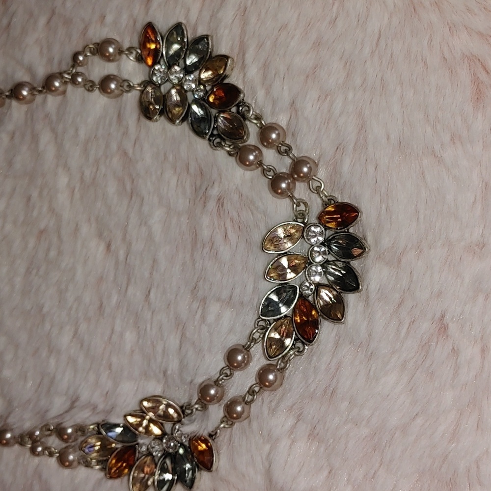 SIGNED NWT Vintage Rhinestone Leaves Necklace